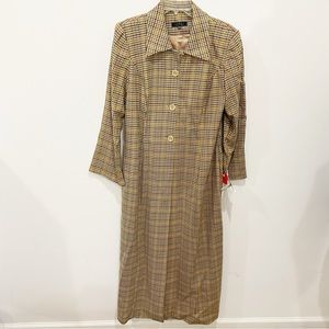 STYLE 2-pc Camel Plaid Duster and Pants Suit Set 100% Wool Size 14